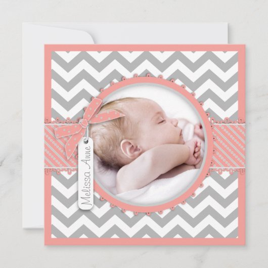 Girl Chevron Print Birth kondiging Fotokaart Aankondiging (Voorkant)