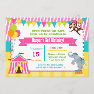 Girl Circus Carnival Birthday Party Kaart