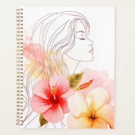 Girl close her eyes whithe flower-watercolor planner