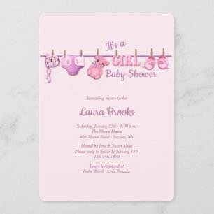 Girl Clothesline Baby shower Kaart