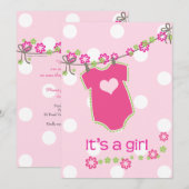 Girl Clothesline Sprinkle Invitation Kaart (Voorkant / Achterkant)