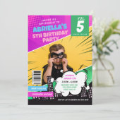 Girl Comic Book Superhero Invitation d'anniversair (Debout devant)