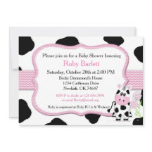 Girl Cow Baby shower Uitnodiging Chevron Print