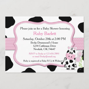 Girl Cow Baby shower Uitnodiging Chevron Print