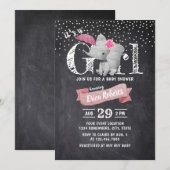 Girl Cute Elephant Rustic Chalkboard Baby shower Kaart (Voorkant / Achterkant)