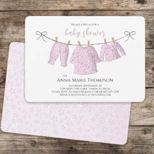 Girl Cute Pink Baby Clothesline Sweet Baby shower Kaart
