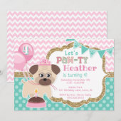 Girl Cute Princess Puppy Pawty Invitation Annivers (Devant / Derrière)