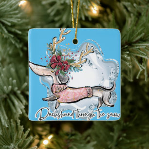 Girl Dachshund door de sneeuw Keramisch Ornament