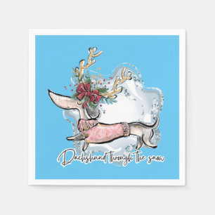 Girl Dachshund door de sneeuw Servet