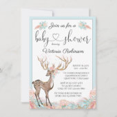 Girl Deer Roze Blauwgroen Waterverf Baby shower Kaart (Voorkant)
