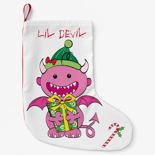 Girl Devil met cadeau Kleine Kerstsok (Voorkant)