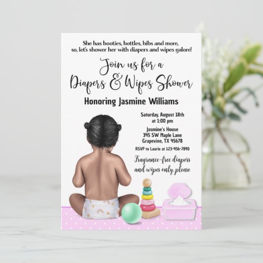 Girl Diaper Shower-uitnodiging Kaart (Staand voorkant)