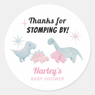 Girl Dinosaur Baby shower Favor Ronde Sticker