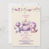 Girl Dinosaur Baby shower Kaart (Voorkant)