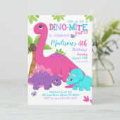 Girl Dinosaur Birthday Invitation / Dino Party Kaart (Staand voorkant)