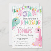 Girl Dinosaur Birthday Invitation Kaart (Voorkant)