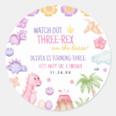 Girl Dinosaur Birthday Ronde Sticker (Voorkant)