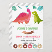 Girl dinosaur donuts thema Uitnodiging (Voorkant / Achterkant)