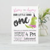 Girl Dinosaur Invitation Tutu First Birthday Kaart (Staand voorkant)