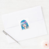Girl Drawing Vierkante Sticker (Envelop)