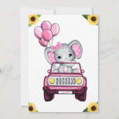 Girl drive by Baby shower Elephant Sunflower Kaart (Achterkant)