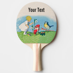 Girl Easter Lilly Gnome Elves Singing Bird Basket Tafeltennisbatje