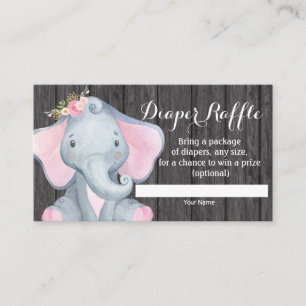 Girl Elephant Baby shower Diaper Raffle Card Informatiekaartje