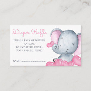Girl Elephant Baby shower Diaper Raffle Informatiekaartje