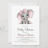 Girl Elephant Baby Shower Invitation (Devant)
