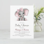 Girl Elephant Baby Shower Invitation (Debout devant)