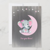 Girl Elephant Baby shower Invitation Étoiles Lune (Dos)