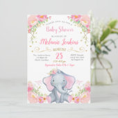Girl Elephant Baby shower Invitation Kaart (Staand voorkant)