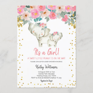 Girl Elephant Baby shower Invitation Kaart