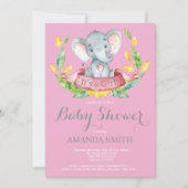Girl Elephant Baby shower Invitation Roze en Grijs Kaart (Voorkant)