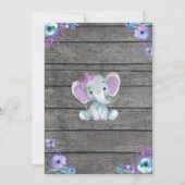 Girl Elephant Baby shower Invitation, rustisch, bl Kaart (Achterkant)