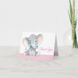 Girl Elephant Baby shower Merci Cartes