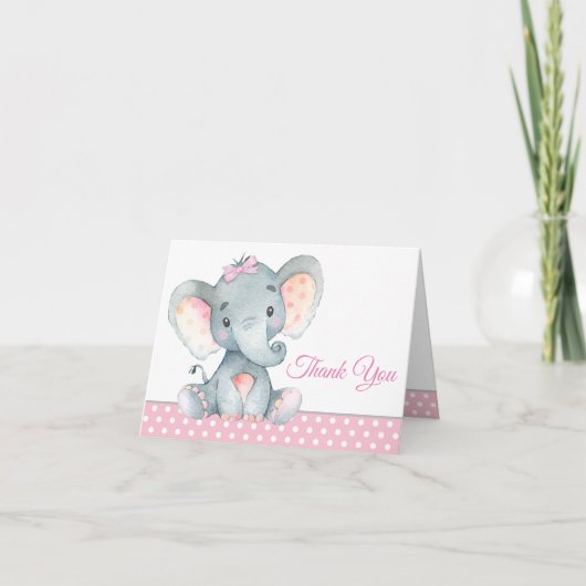 Girl Elephant Baby shower Merci Cartes (Devant)