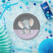 Girl Elephant Baby shower Paars en grijs Papieren Bordje (Feest)