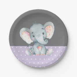 Girl Elephant Baby shower Paars en grijs Papieren Bordje