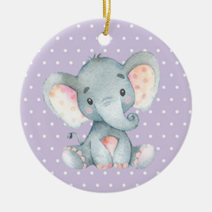 Girl Elephant Baby shower Paars Keramisch Ornament