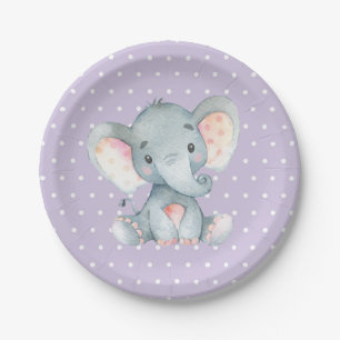 Girl Elephant Baby shower Paars Paper Bord