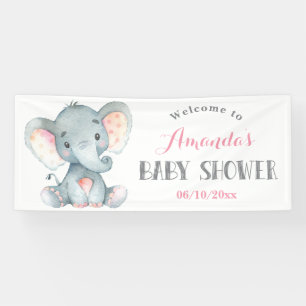 Girl Elephant Baby shower Pink en Grey Banner