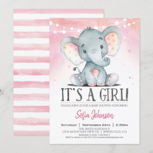 Girl Elephant Baby shower Pink Kaart