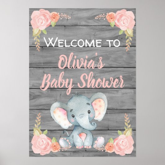 Girl Elephant Baby shower Poster (Voorkant)