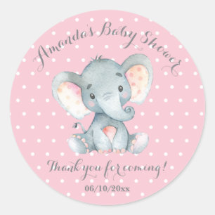 Girl Elephant Baby shower Roze Hartelijk dank Ronde Sticker