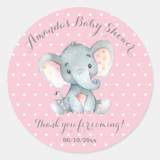 Girl Elephant Baby shower Roze Hartelijk dank Ronde Sticker (Voorkant)