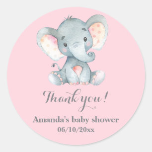 Girl Elephant Baby shower Roze Hartelijk dank Ronde Sticker