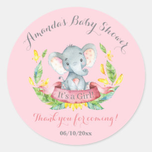 Girl Elephant Baby shower Roze Hartelijk dank Ronde Sticker