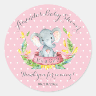 Girl Elephant Baby shower Roze Hartelijk dank Ronde Sticker