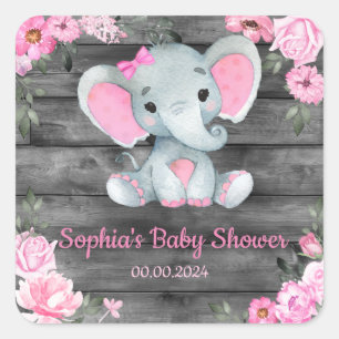 Girl Eléphant Douche Floral Stickers rose Étiquett